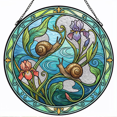Snail Iris Stained Glass Window Panel，12"H
