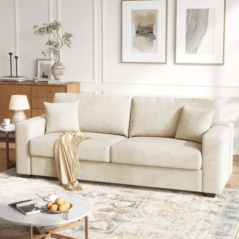 87” Chenille Fabric 2-seater Sofa, Comfy Deep Seat Sofa, Modern Large Loveseat Couch With Wide Armrest& Pillows, Wood Frame Home Sofa Couch For Living Room Apartment
