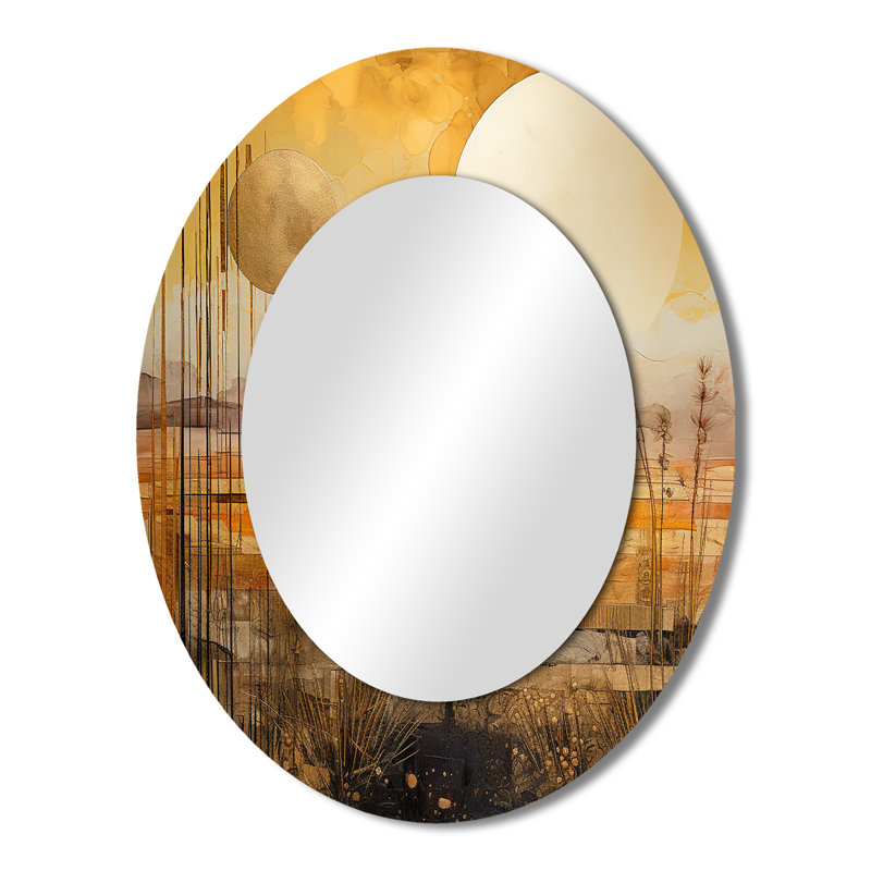 Golden Sunset Cottage Countryside Landscape II - Large Oval Wall Mirror On Metal, 43" x 33"