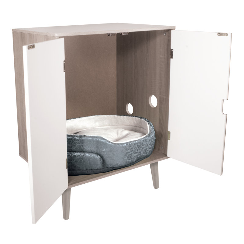 Light Grey and White Wooden Cat Litter Cabinet