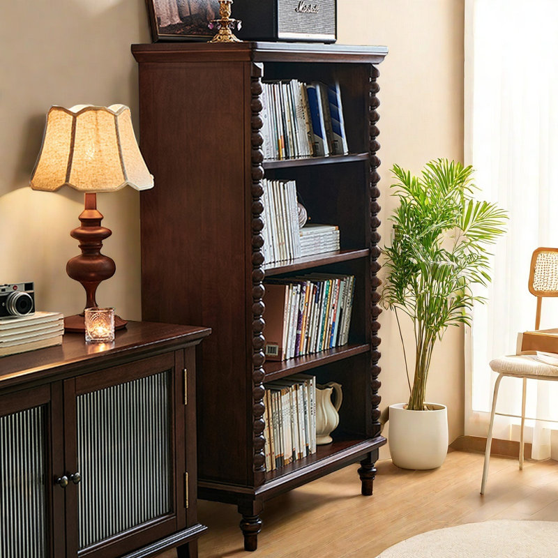 Bibliothèques rétro en bois massif noyer, (4 tablettes) H 53,9 po x l 29,9 po x P 15,7 po