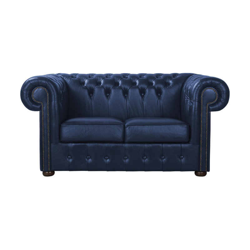 Tamico 2 Seater Genuine Leather Loveseat, Blue, 80cm H x 160cm W x 90cm D