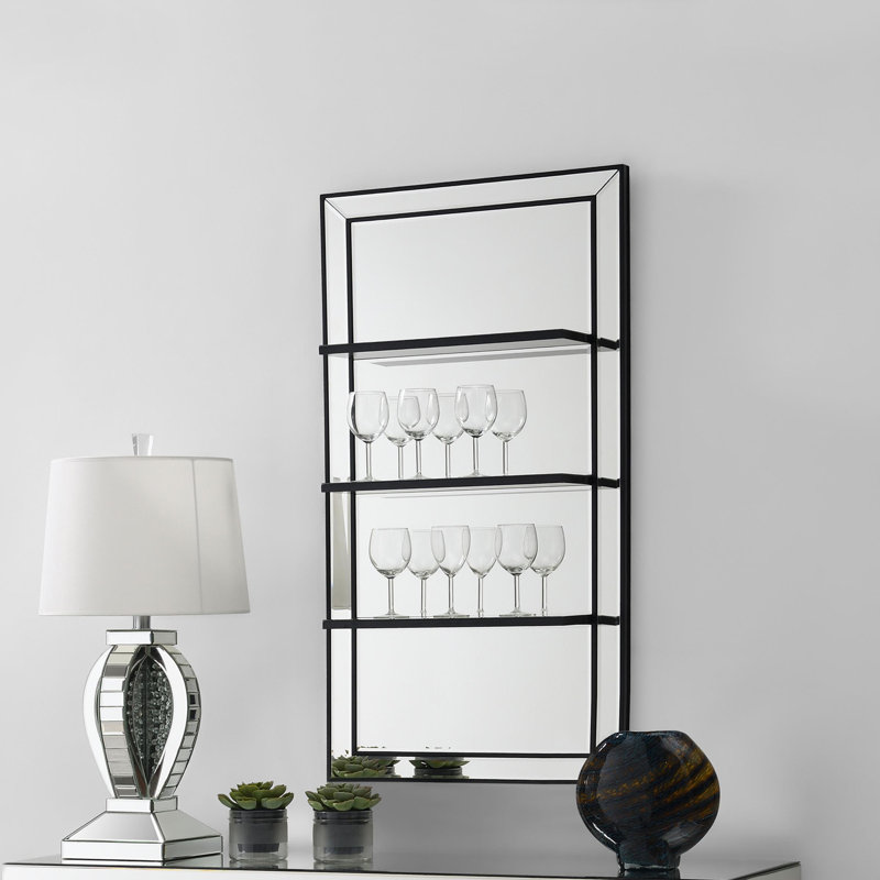 24 x 47 Inch Rectangular 3-Shelf Wall Mirror Silver