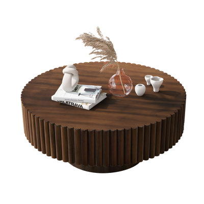 Lorven 32" Solid Wood Round Drum Coffee Table