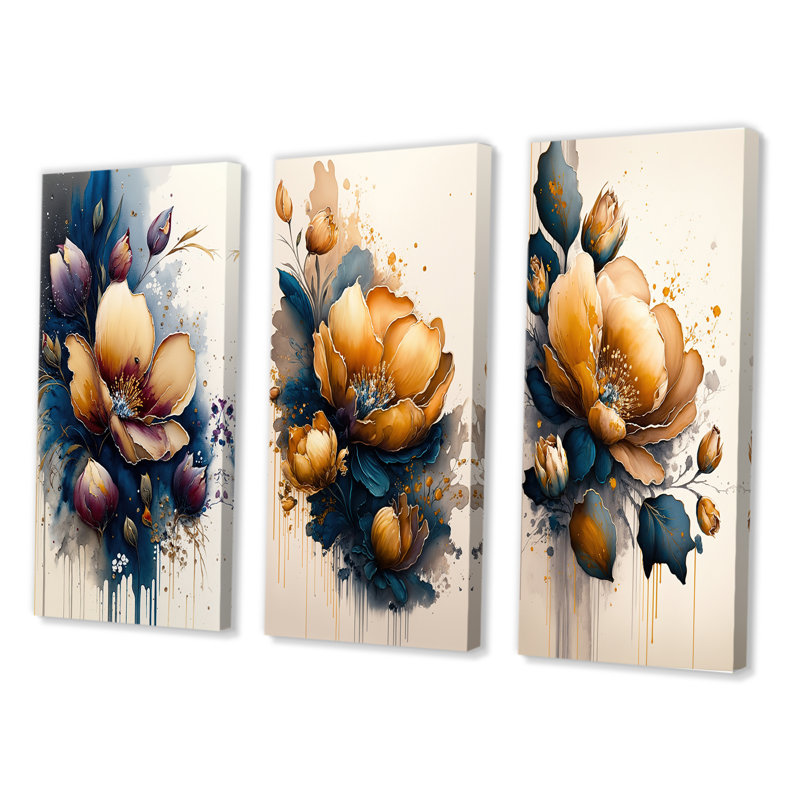 Orange et bleu fleurs de crocus - ensemble de 3 impressions, Toile tendue, H 28 po x l 36 po