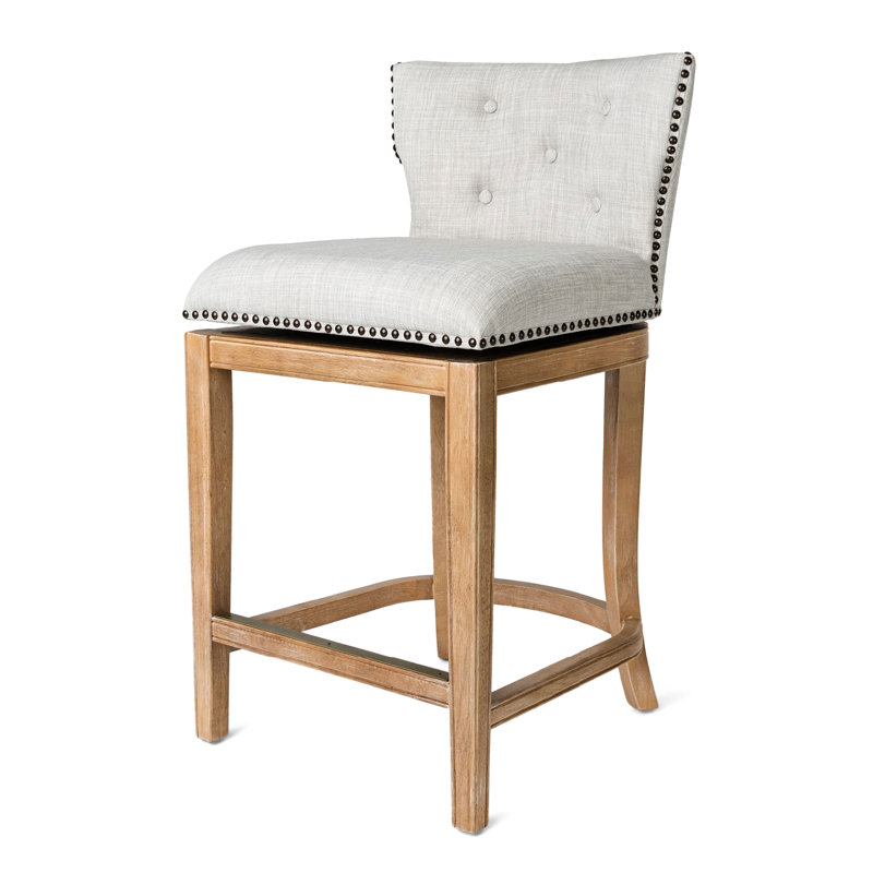 Maven Lane Hugo Stool with Fabric Upholstery, Counter Stool (26" Seat Height), Weathered Oak