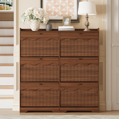 47.2" W Shoe Storage Cabinet with 6 Flip Drawers, Freestanding Organizer with Adjustable Shelf & Fluted Panel for Entryway