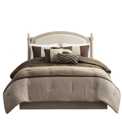 7 Piece King Comforter , Brown Faux Suede, , Decorative Pillows, Bed Skirt, Machine Washable Cozy Bedding Size Bedding, Suede Brown, Comforter, Shams, Chic