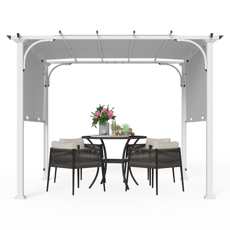 10 pi. L 10 pi. D Pergola en acier avec auvent, Gris