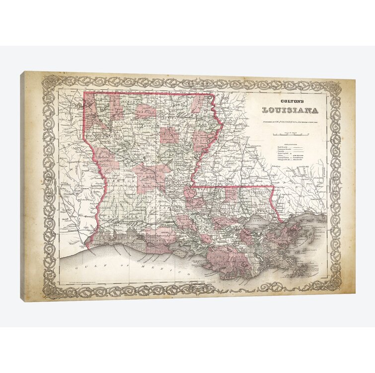 Bless international Vintage Louisiana Map by Dan Sproul Gallery-Wrapped  Canvas Giclée