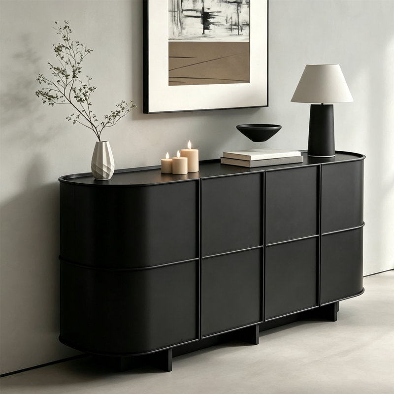 Buffet et armoire d'entrée simple laqué, H 33,46 po x l 78,7 po x P 15,75 po, Black