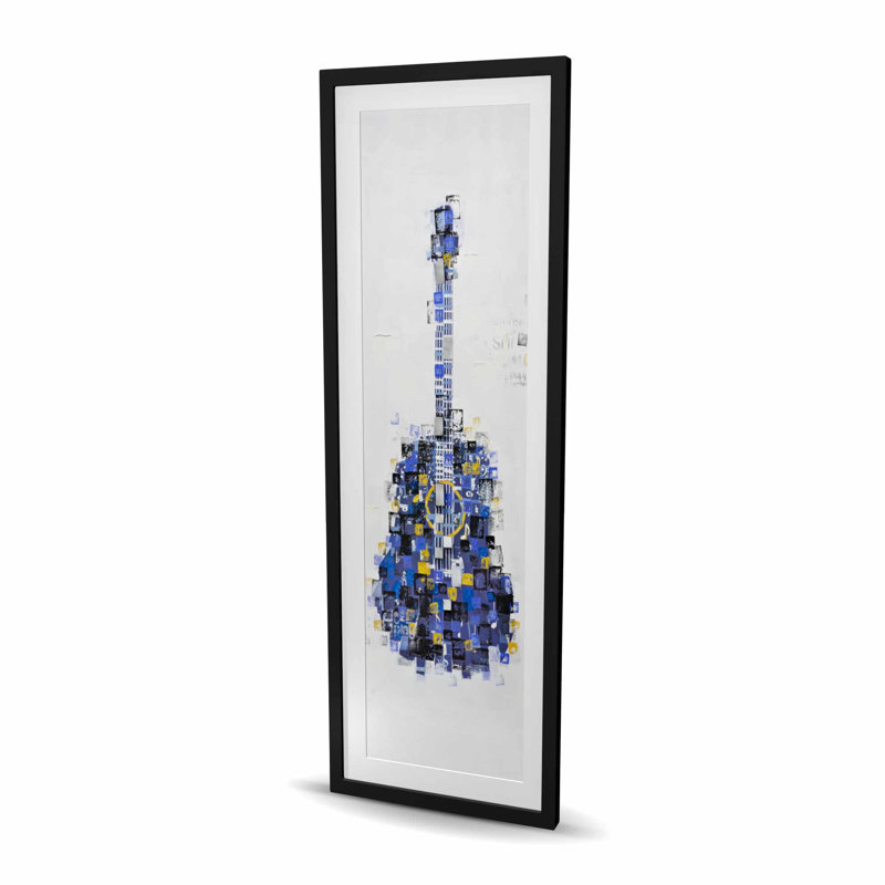Guitare abstraite faite de carrés - Décoration de chambre contemporaine, H 60 po x l 20 po, Noir