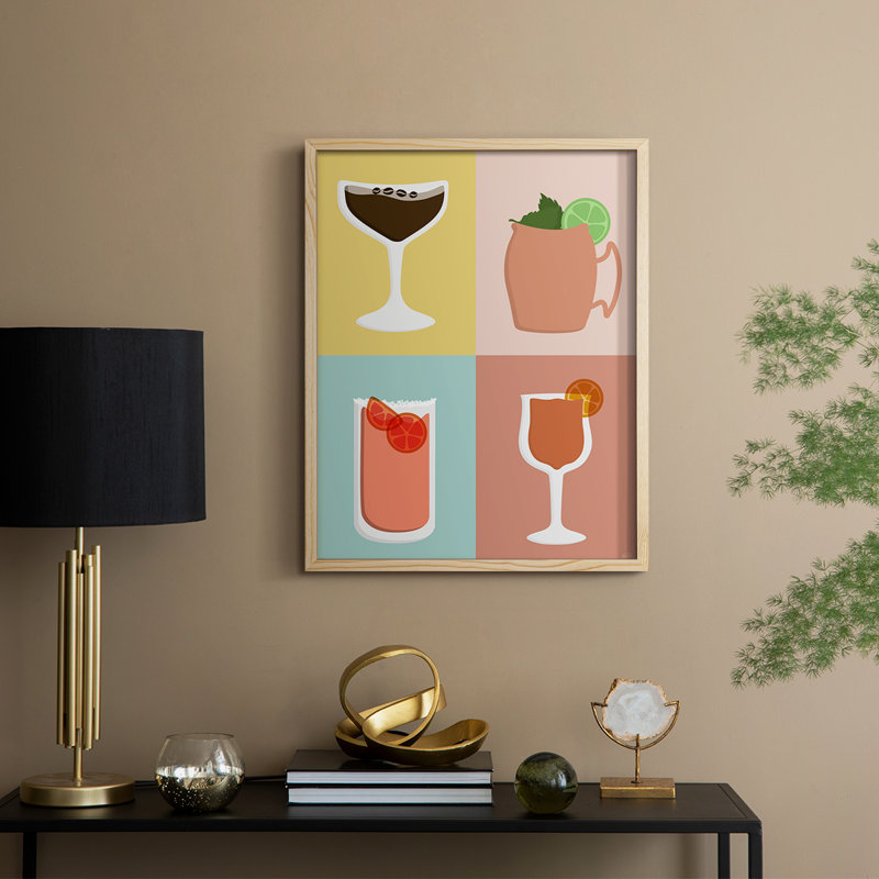 Impression encadrée Colorblock Cocktail II - bois massif, H 15 po x l 12 po, Naturel