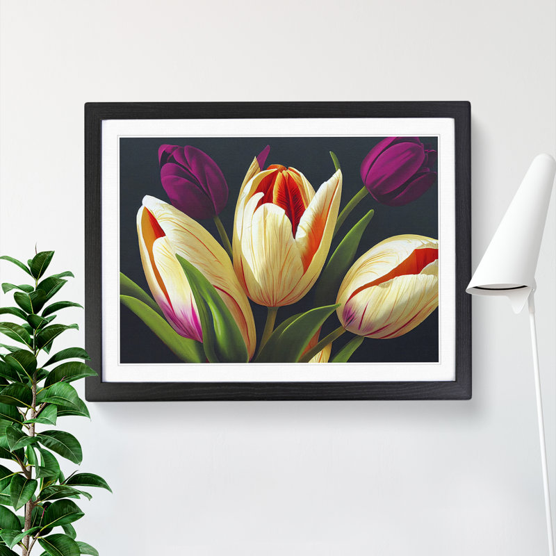 Favourable Tulip Flowers - Single Picture Frame Print, Black, 46cm H x 64cm W x 2cm D