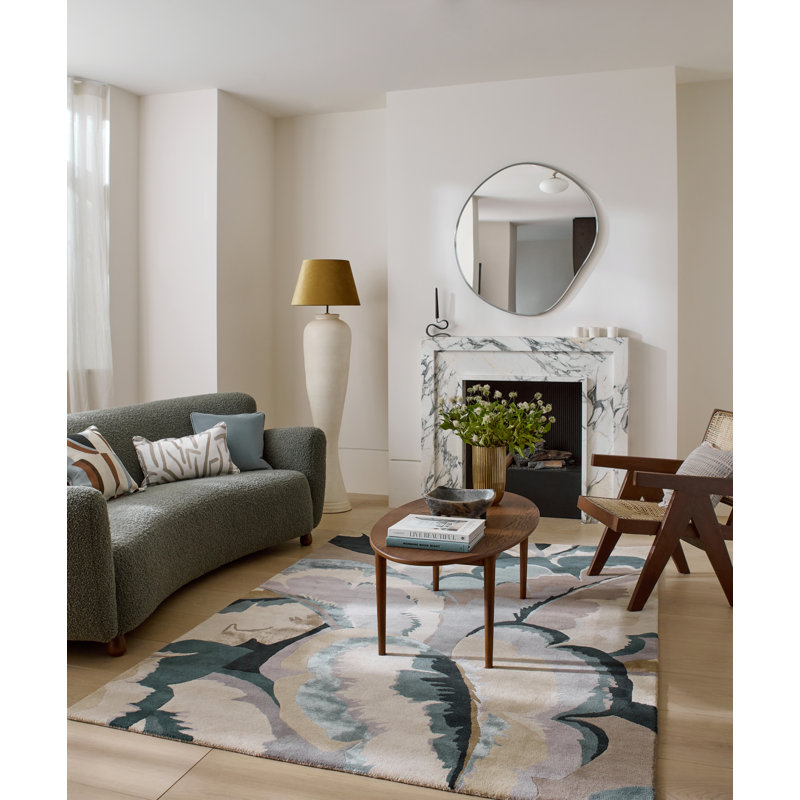 Calathea Hand Tufted Wool/Rayon/Viscose Abstract Area Rug in Shiitake/Wild Water, Rectangle 5'7" x 7'10"