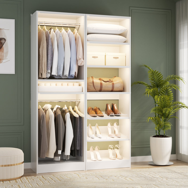 Système de placard avec étagères à chaussures et tringles de suspension, Blanc