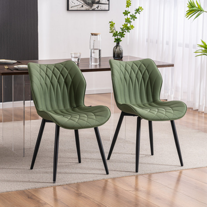 Chaise d'appoint rembourrée en similicuir avec structure en métal, Vert haricot
