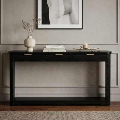 Black Minimalist Narrow Side Table, Wooden Drawer Cabinet, For Behind Sofa, Entryway, Hallway, Doorway