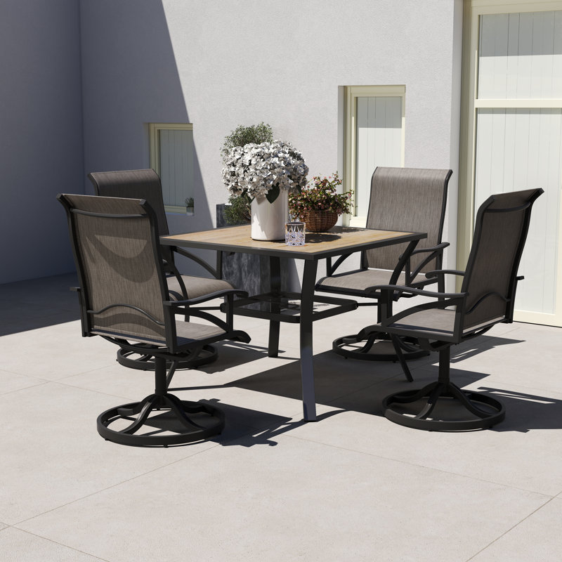 Decedric 4/6 Person Dining Set with Swirl Chairs, 6, No, Brown