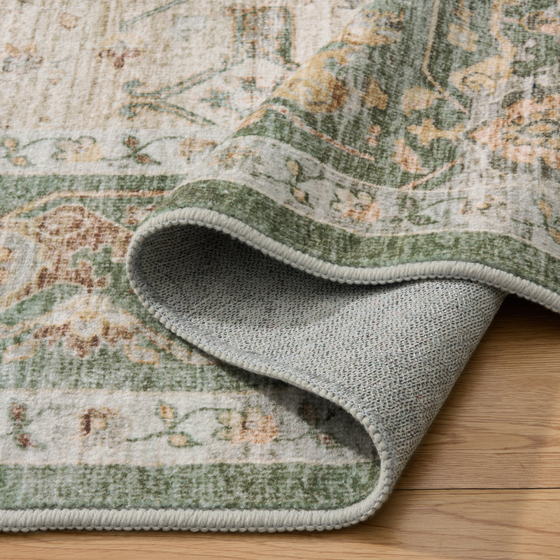 Vintage Soft Sage Green Machine Washable Oriental Area Rug For Living Room, Bedroom, Rectangle 6' x 9', Sage Green