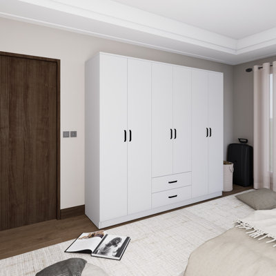 Armoire moderne blanche avec de nombreuses tablettes de 70,9 po x 74,8 po x 17,7 po | 100% panneau de particules enduit de mélamine, épaisseur: 0,7 pouce | Conception murale, rangement élégant et fonctionnel pour toute chambre à coucher