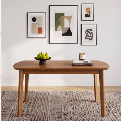 Mid-Century Modern Dining Table, 46.8" Rectangular Wood Table for 4, Brown Rubberwood & MDF, Easy Assembly, Kitchen & Dining Room