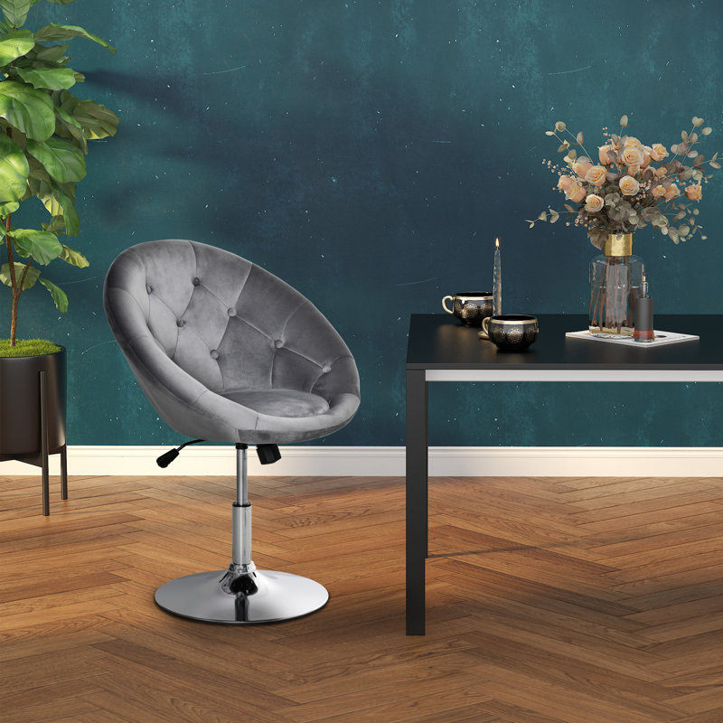 Cathie Swivel Upholstered Adjustable Height Counter Stool with Metal Frame, Grey, Grey