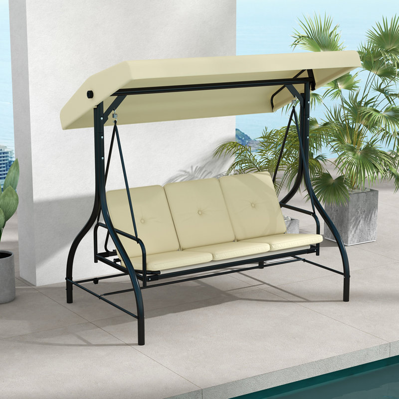 Balancelle de patio 3 places avec baldaquin convertible, Beige