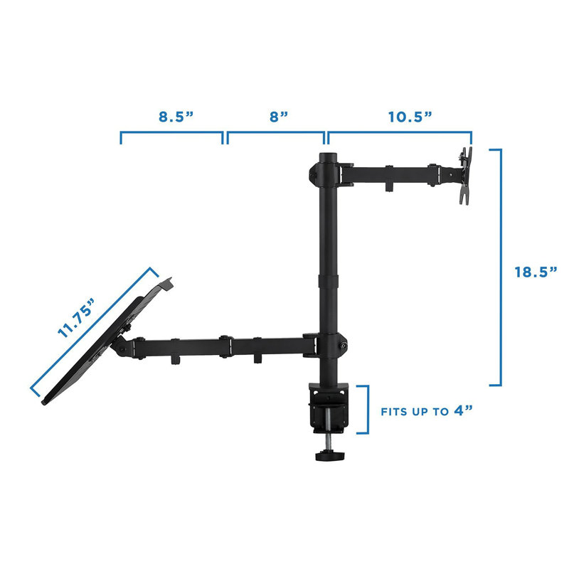 Mount-It Fully Adjustable Laptop & VESA Monitor Desk Mount | Desk Pole Mount Extension | Black