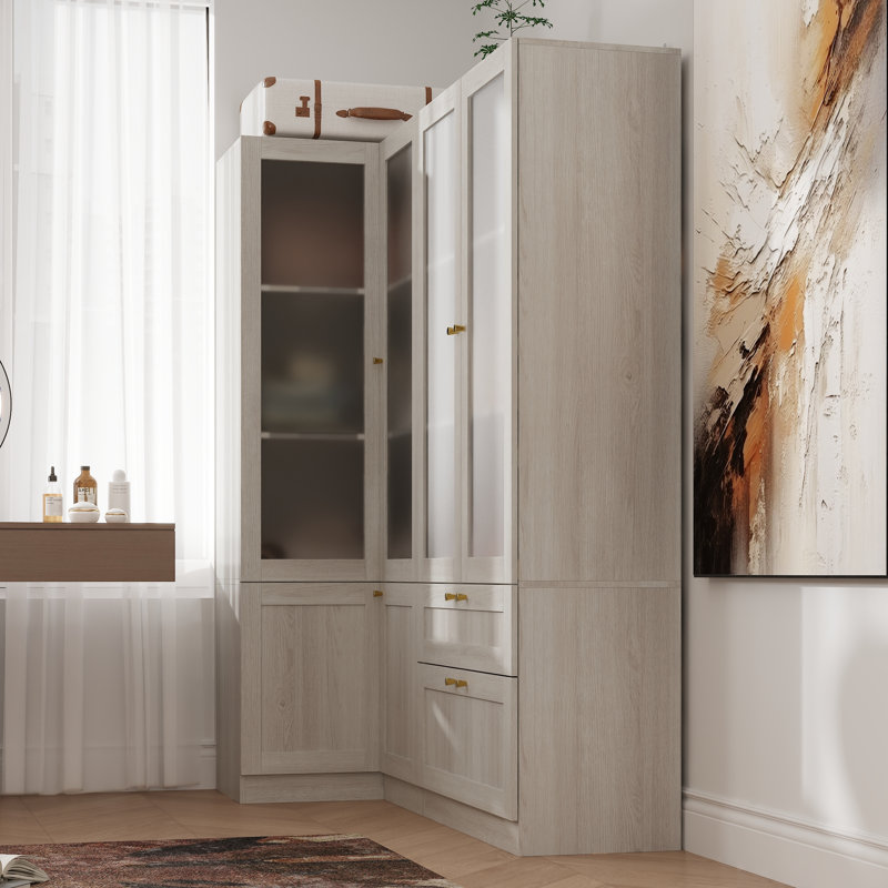 2 Piece Corner Closet System With Drawers And Shelves