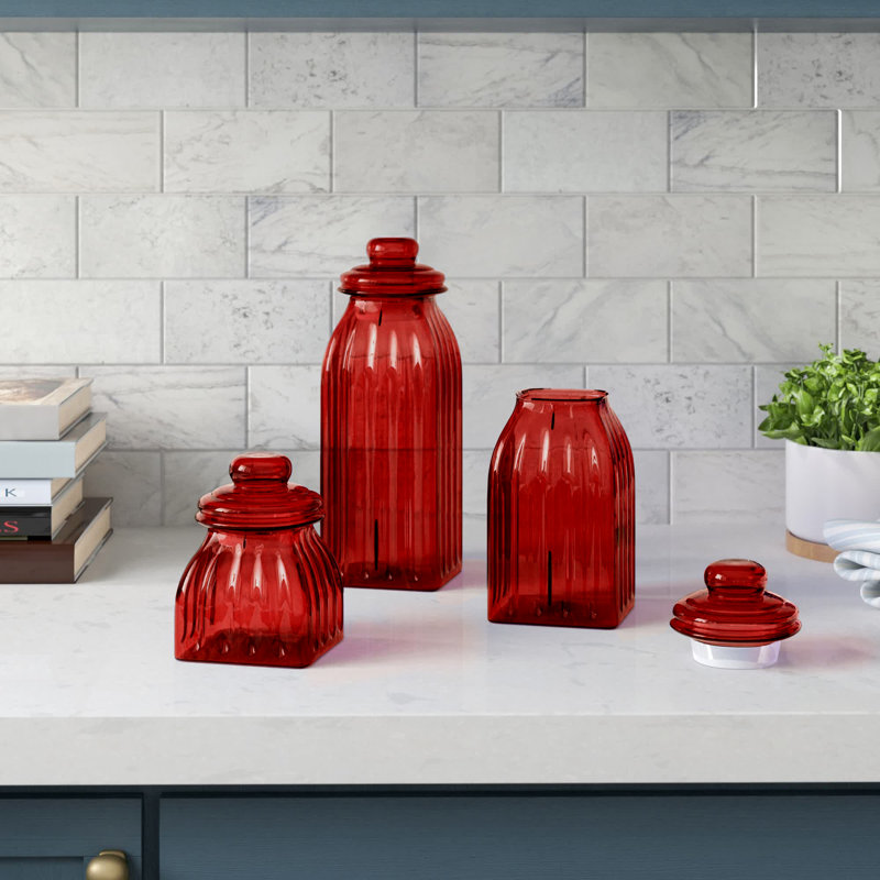 Ensemble de pots de cuisine en verre, Rouge