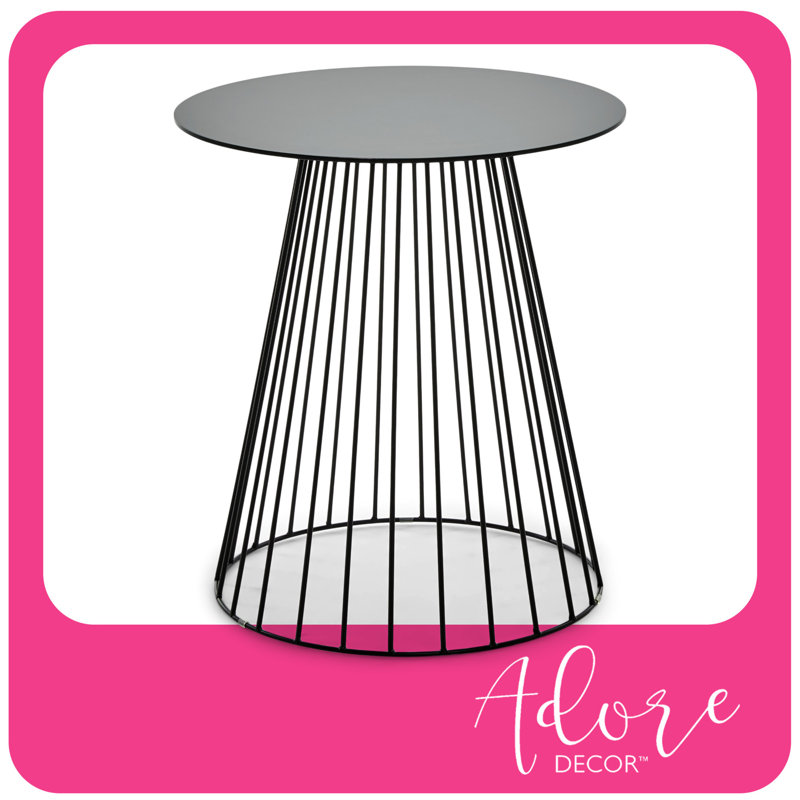 Black Metal Round Geometric Side Table, 17.75"