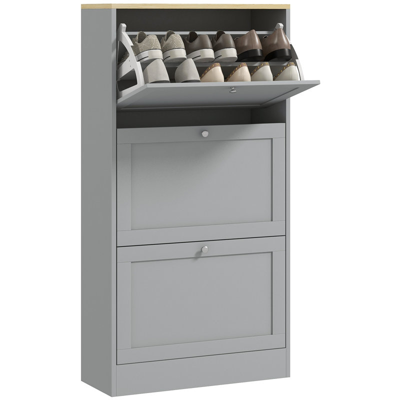 18 Pair Flip Down Shoe Storage, Grey