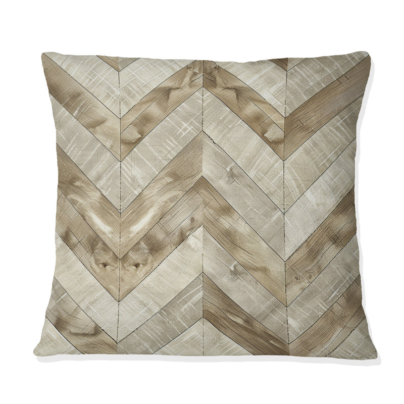 Coussin brun et beige Midcentury Chevron II - Midcentury, H 16 po x l 16 po