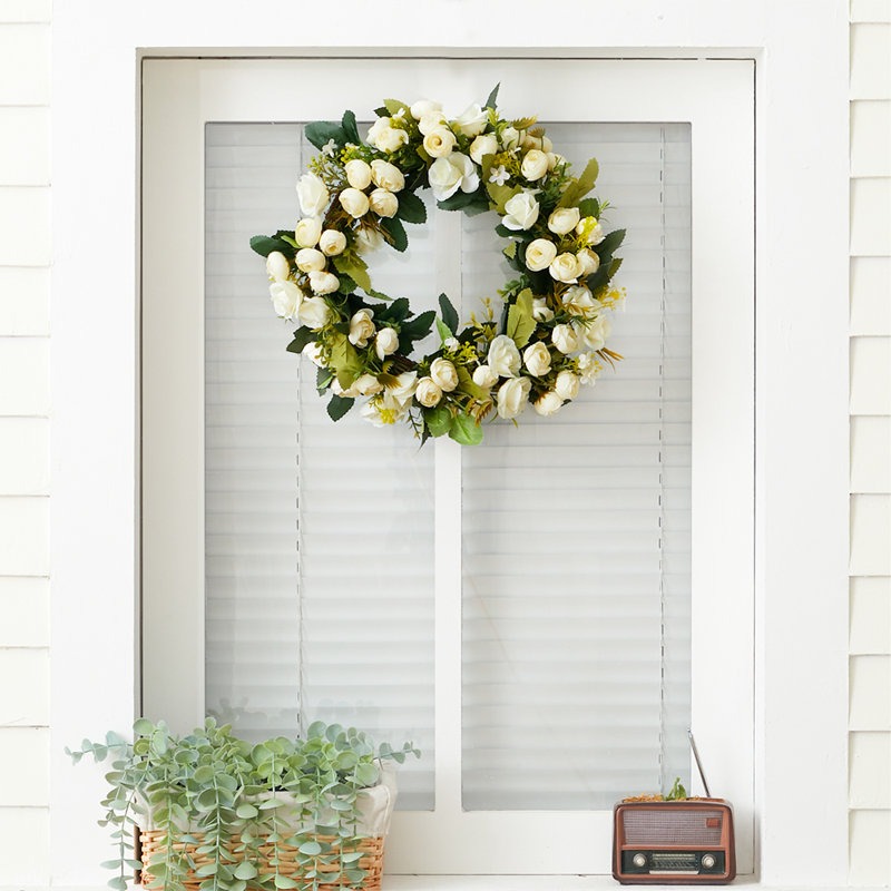 30cm Artificial Rose Wreath Blooming Front Door Decor