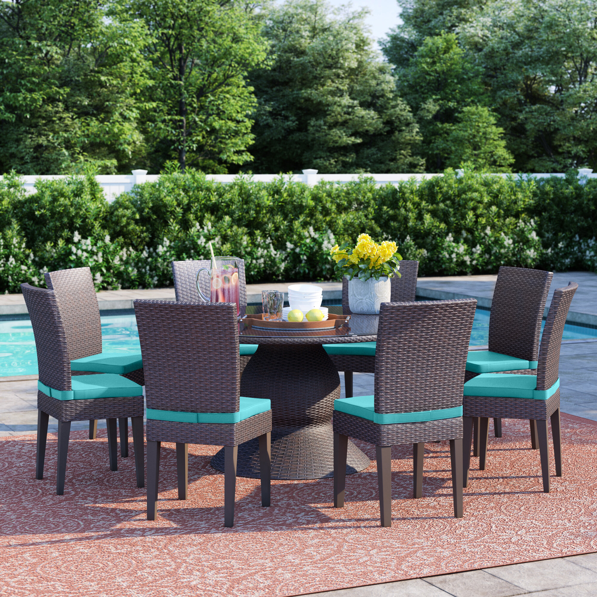 Anishia 8 Person Round Outdoor Dining Set