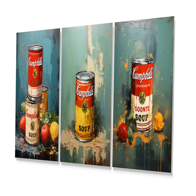 Popart Soup Sensation - Abstract Popart Metal Wall Art Living Room Set Of 3, 32" H x 48" W