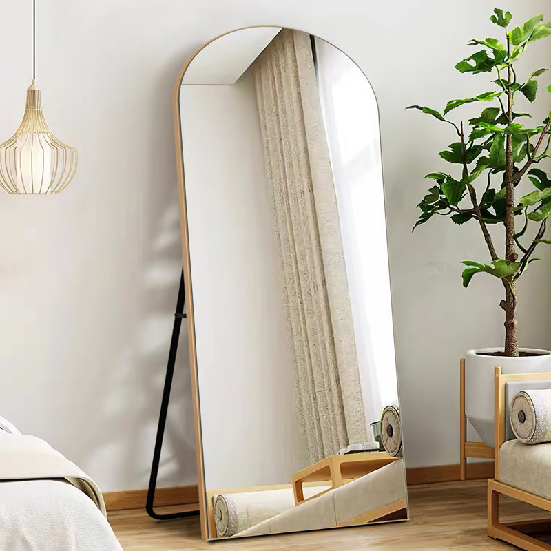 Wooden Full-Length Mirror With Stand, Gold, 64" x 21"