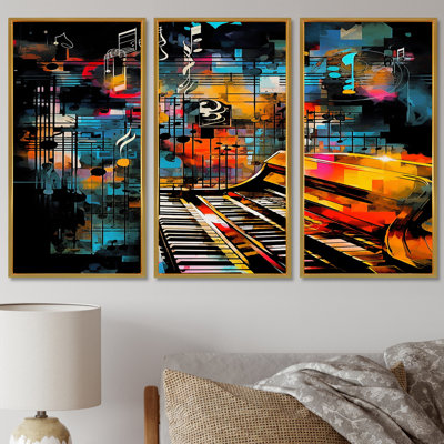 Colourful Piano Retro Collages 90S I - Ensemble de décorations murales piano
