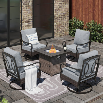 Emmaus 4-Person Swivel Sofa Chairs Seating Group with Fire Pit Table