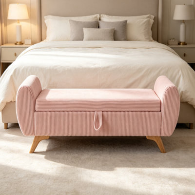 Pink 57.1" Modern Corduroy Storage Bed Bench