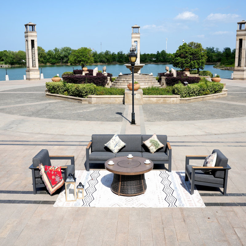 5 - Person Patio Conversation Set with Cushions, Black/Gray