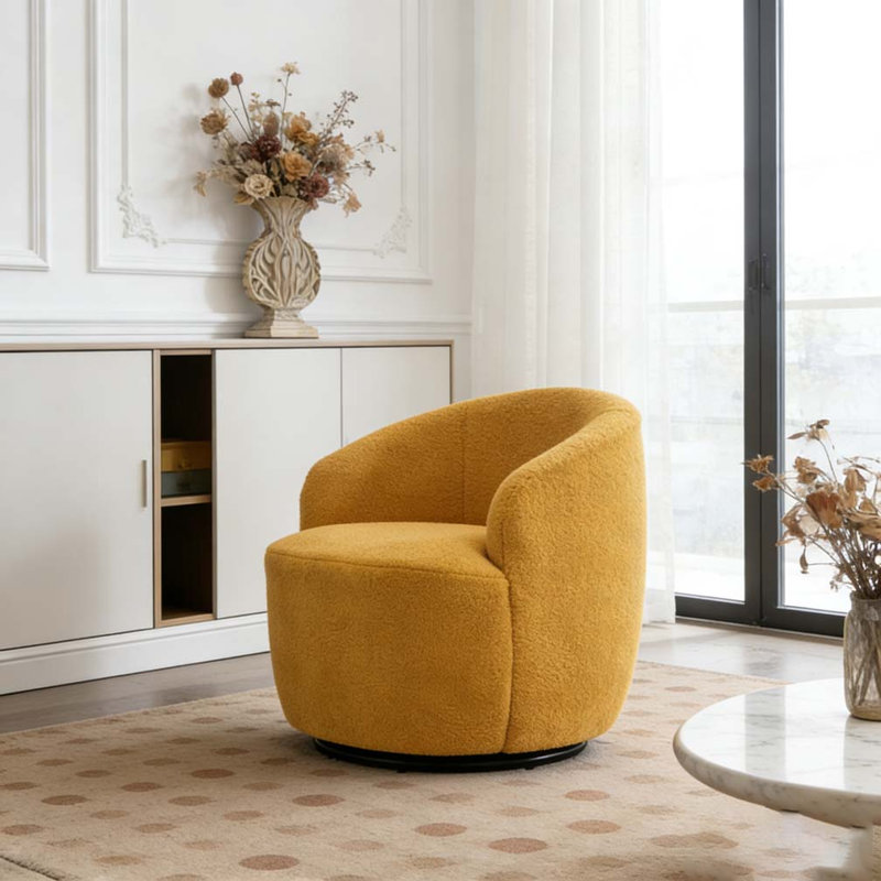 Teddy Fabric Swivel Accent Armchair Barrel Chair, Yellow