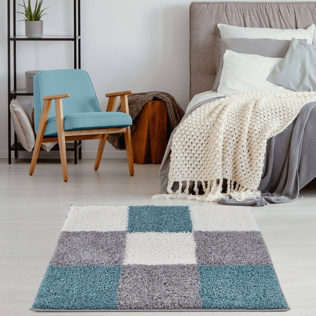Myshaggy Collection Rugs Geometric Design in Duck Egg Blue