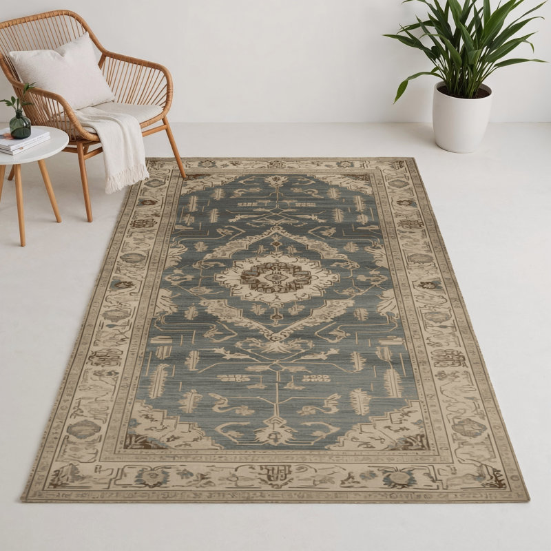 Beige Indoor and Outdoor Area Rug, Rectangle 5' x 7'
