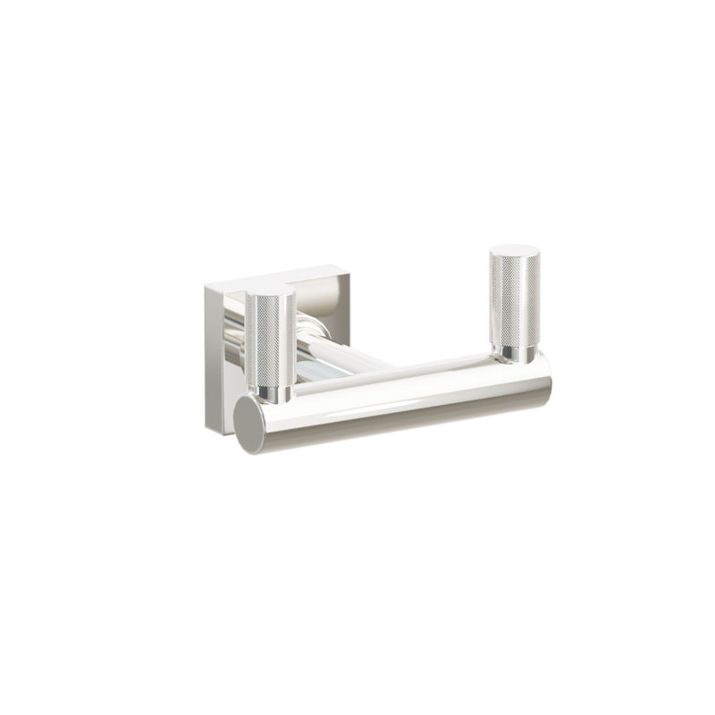 Crochet double Emtek Select avec petite rosette carrée, tige ronde et pointe moletée, Polished Nickel