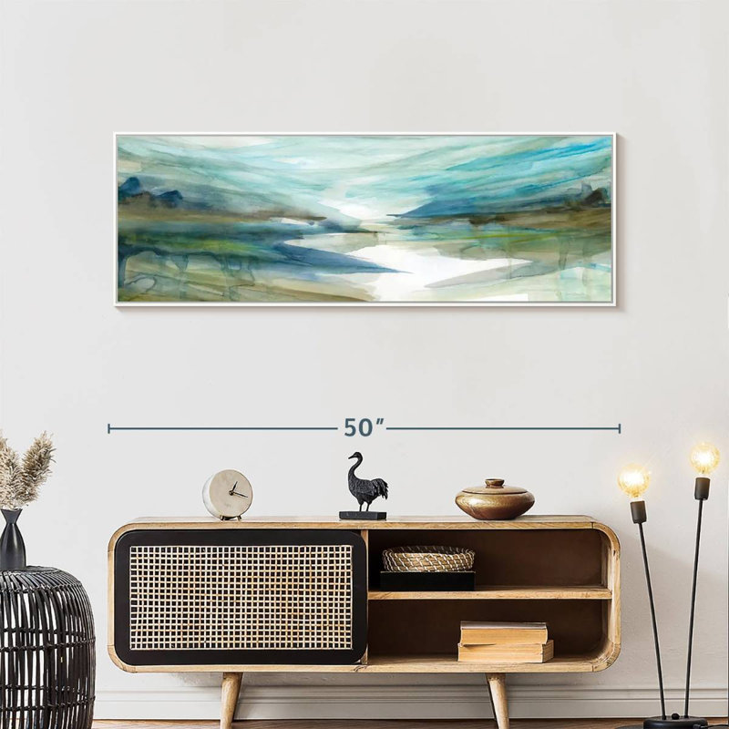 Spring Reflection II, Floating Frame White, 49" X 17"