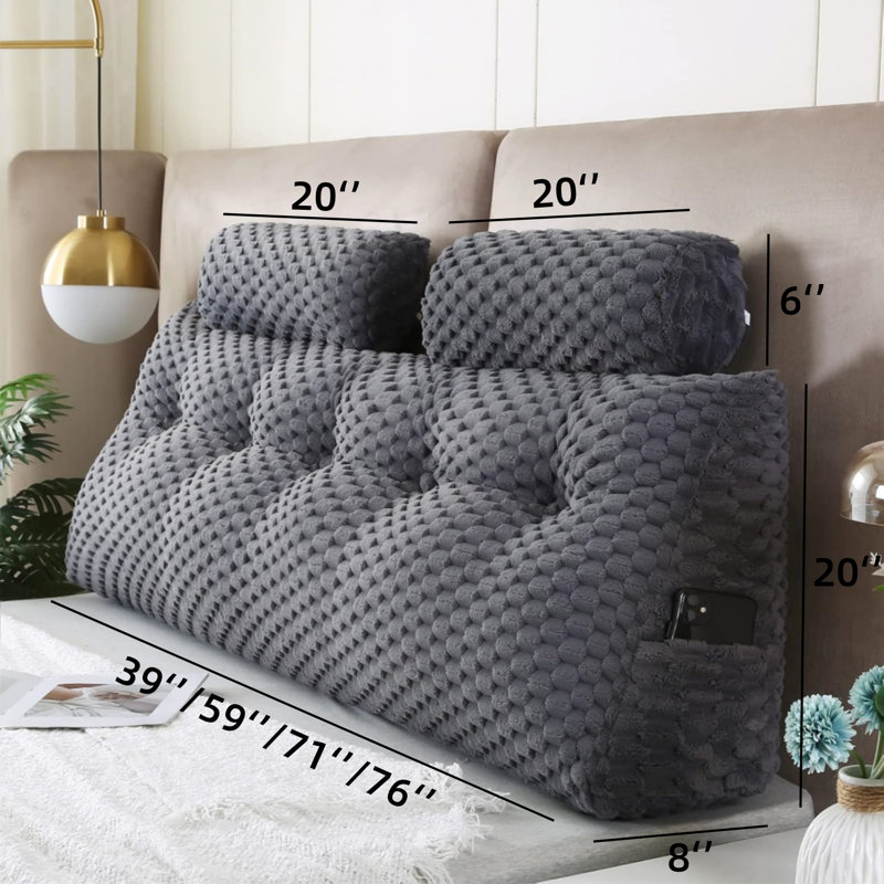 Coussin Velvet Wedge Bed, H 19,69 po x l 75,98 po, Gris