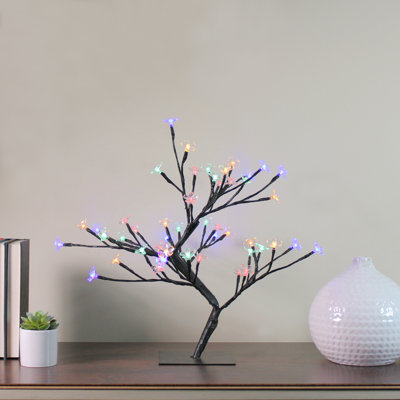 Arbre artificiel japonais 18 po avec fleurs de sakura pré-éclairées - lumières DEL multicolores