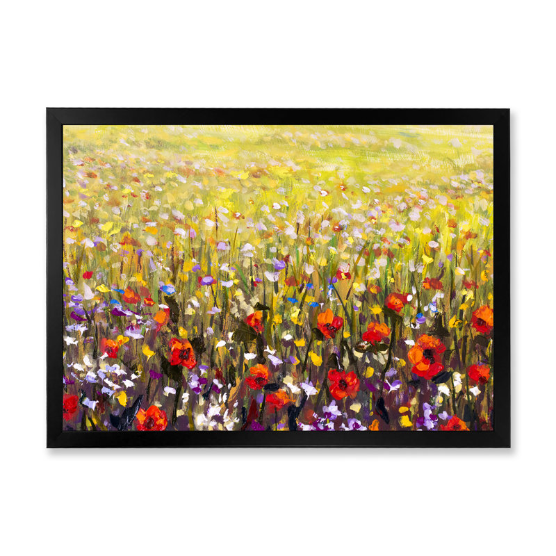 «Red Poppies Flower Field», reproduction sur toile flottante, Cadre photo noir, H 8 po x l 12 po x P 1 po